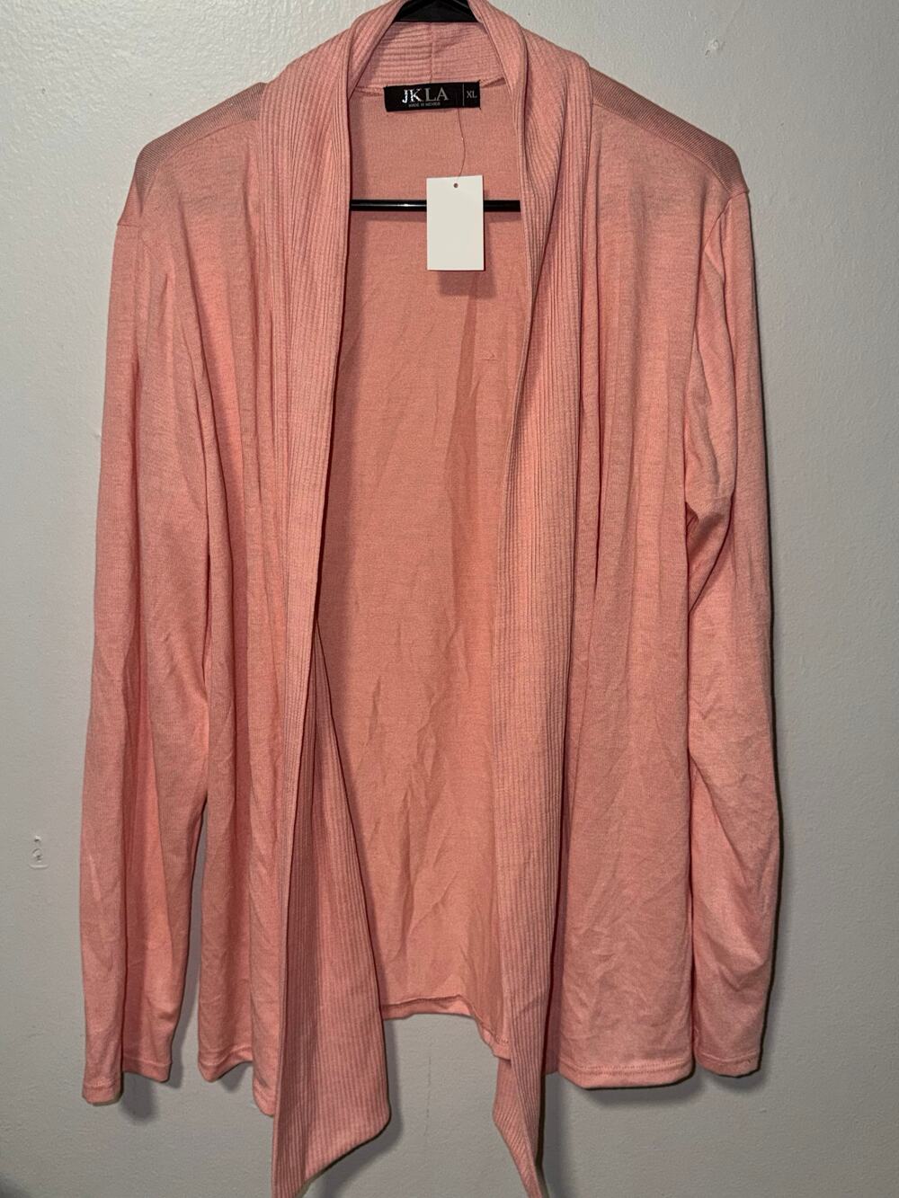 JKLA Pink Open Front Cardigan Long Sleeve Ribbed Shawl Collar